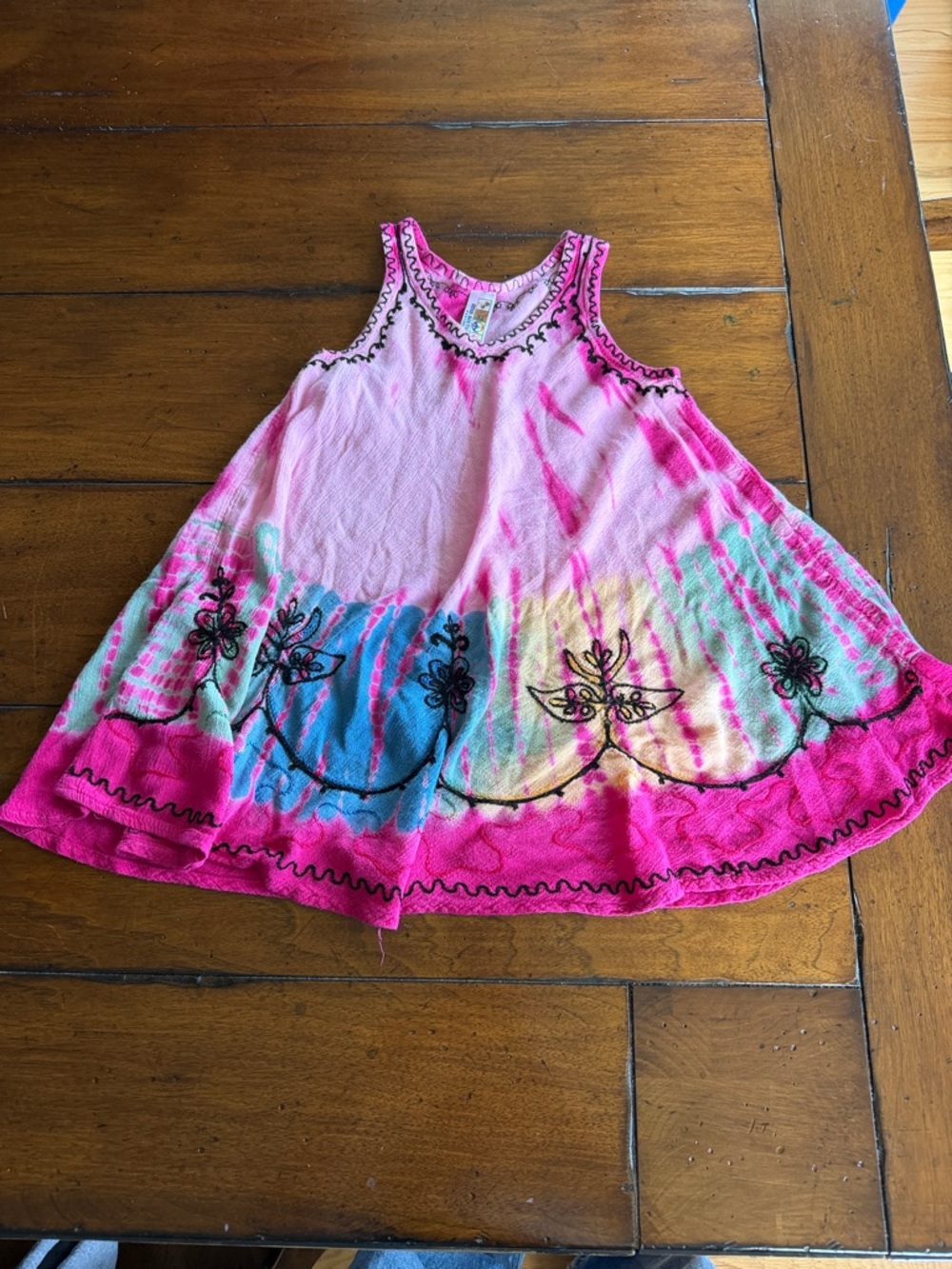 India Boutique Pink Tie-Dye Tank Girls Sz S Embroidered Boho FLAW